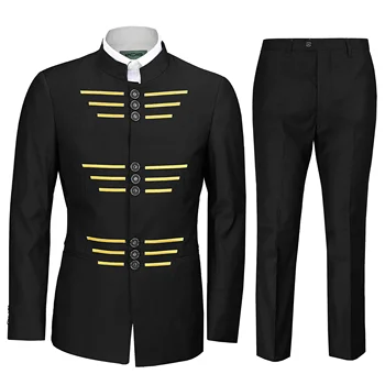 Muška odijela Grandad Caot s kineskim rol-bar, crna sportska jakna, hlače приталенного rezanja, zlatni ukras linije sprijeda, jakna i hlače od 2 predmeta