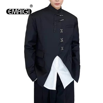 Blazers sa стоячим ovratnik u kineskom stilu, muška Japanski-Korejska vanjska odjeća, Vintage moda za kampus, casual slobodan odijelo, sako, blazer, muški kaputi