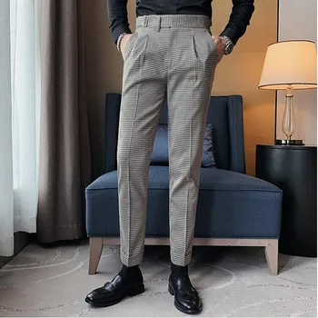 Muški приталенный odijelo Hlače Proljeće Novi britanski stil Kockice odijelo Hlače Muške poslovne Svakodnevne Radne hlače hlače Branded muška odjeća