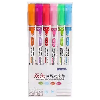 Boji krivocrtno olovke, 6pcs markera s dvostrukim vrhom, 6 različitih oblika krivulje i 6 boja Fine linije, boje krivocrtno olovke, marker